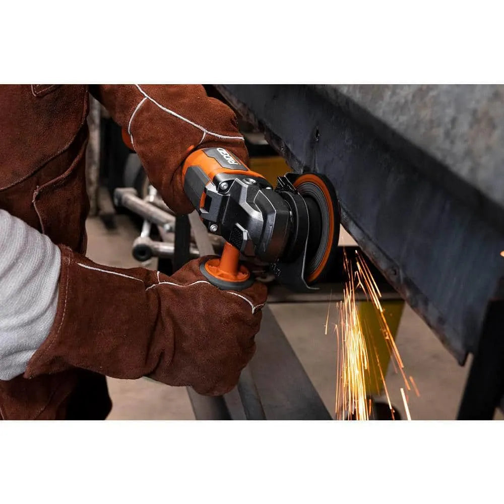 RIDGID 18V Brushless Cordless 4-1/2 in. Paddle Switch Angle Grinder with (2) 4.0 Ah Batteries, Charger, and Bag R86047B-AC93044SBN
