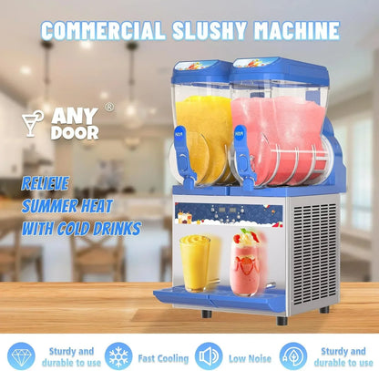 Commercial Slushy Machine - 1000W 30L Tanks Slush Maker Machine 304 Stainless Steel Commercial Margarita Machines Efficient Cooling the Ideal Slushie Maker for Bars Cafes Restaurants