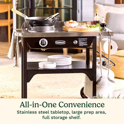 Cuisinart Outdoor Wok Station, 50,000 BTU Propane Outdoor Wok Burner w Prep Table, 14锟芥�锟斤拷 Carbon Steel Wok for Stir Fry, Searing, BBQ 锟斤拷 Black