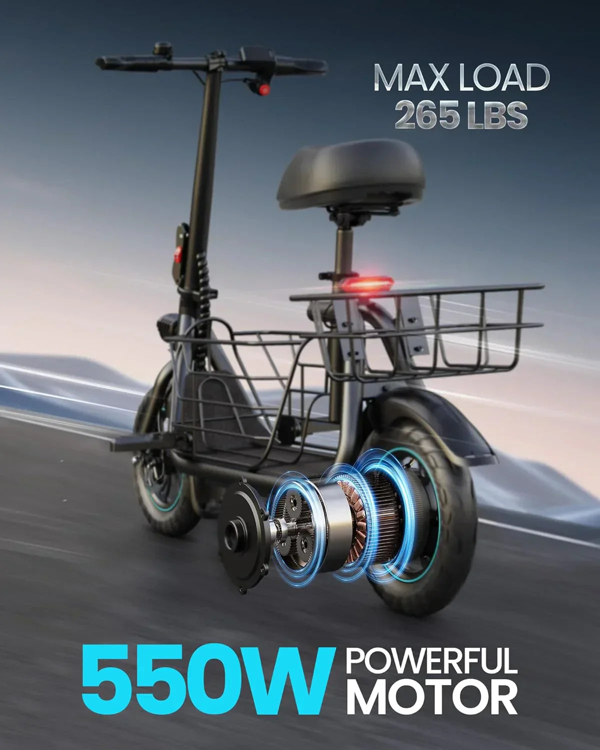 Adults Electric Scooter with Large Middle Basket