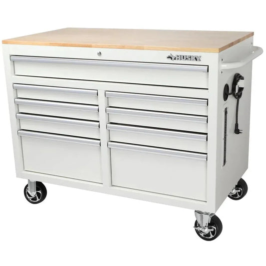 46-in W x 24.5-in D 9-Drawer Mobile Workbench with Hardwood Top and Power Station �� Gloss Black