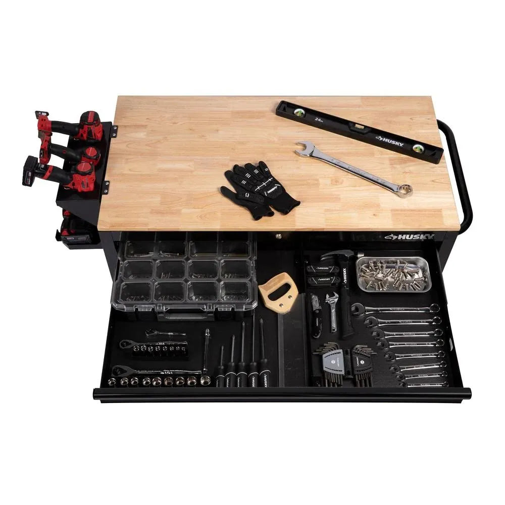 46-in W x 24.5-in D 9-Drawer Mobile Workbench with Hardwood Top and Power Station 锟斤拷 Gloss Black
