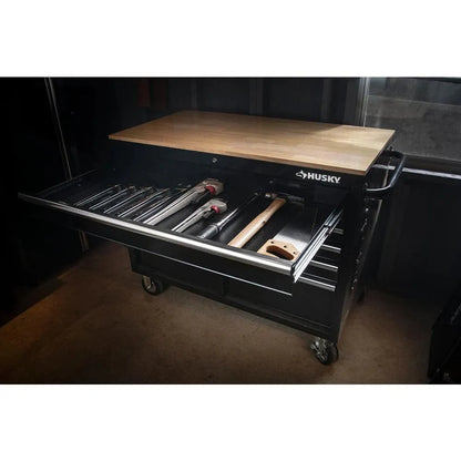 46-in W x 24.5-in D 9-Drawer Mobile Workbench with Hardwood Top and Power Station 锟斤拷 Gloss Black